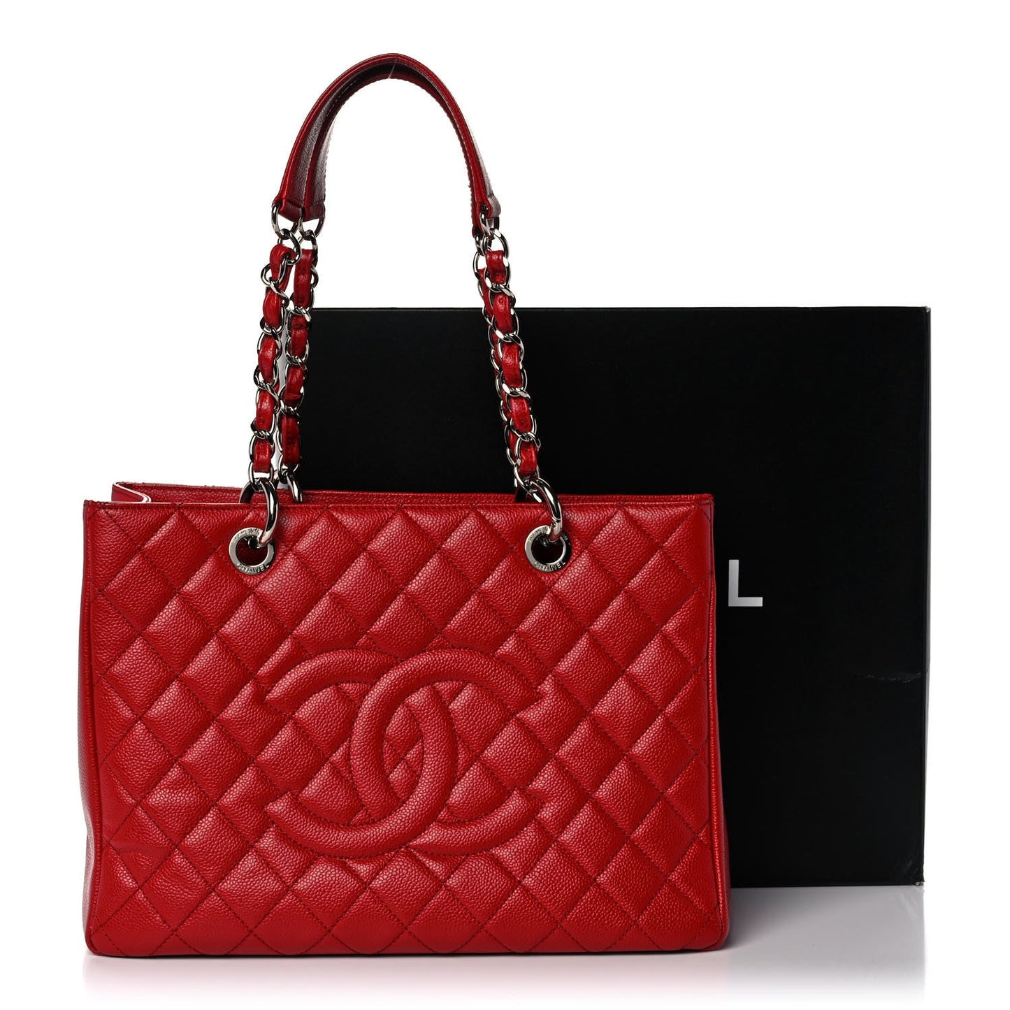 CHANEL Caviar Quilted Grand Shopping Tote GST Red