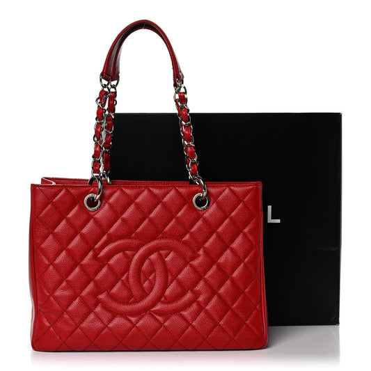 CHANEL Caviar Quilted Grand Shopping Tote GST Red