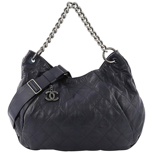 CHANEL COCO PLEATS QUILTED CALFSKIN LARGE HOBO BAG