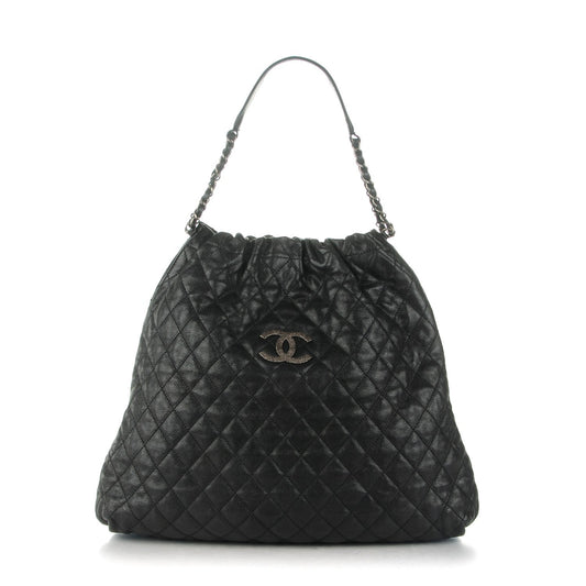 CHANEL GLAZED CAVIAR LEATHER QUILTED LARGE ELASTIC SHOULDER BAG