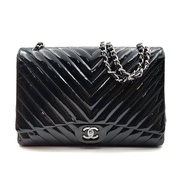 CHANEL PATENT CHEVRON QUILTED MAXI CLASSIC FLAP BAG