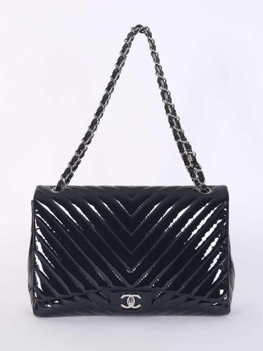 CHANEL QUILTED CHEVRON MAXI FLAP BAG-NAVY BLUE