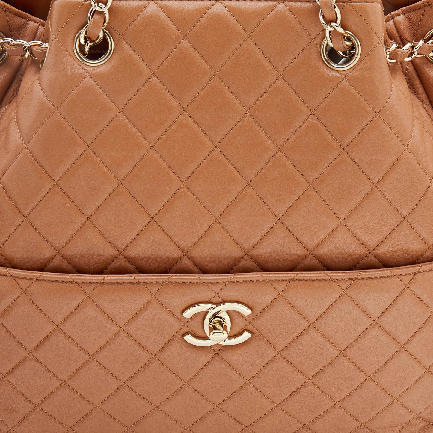 CHANEL QUILTED LAMBSKIN LEATHER CC LOCK DRAWSTRING BUCKET BAG