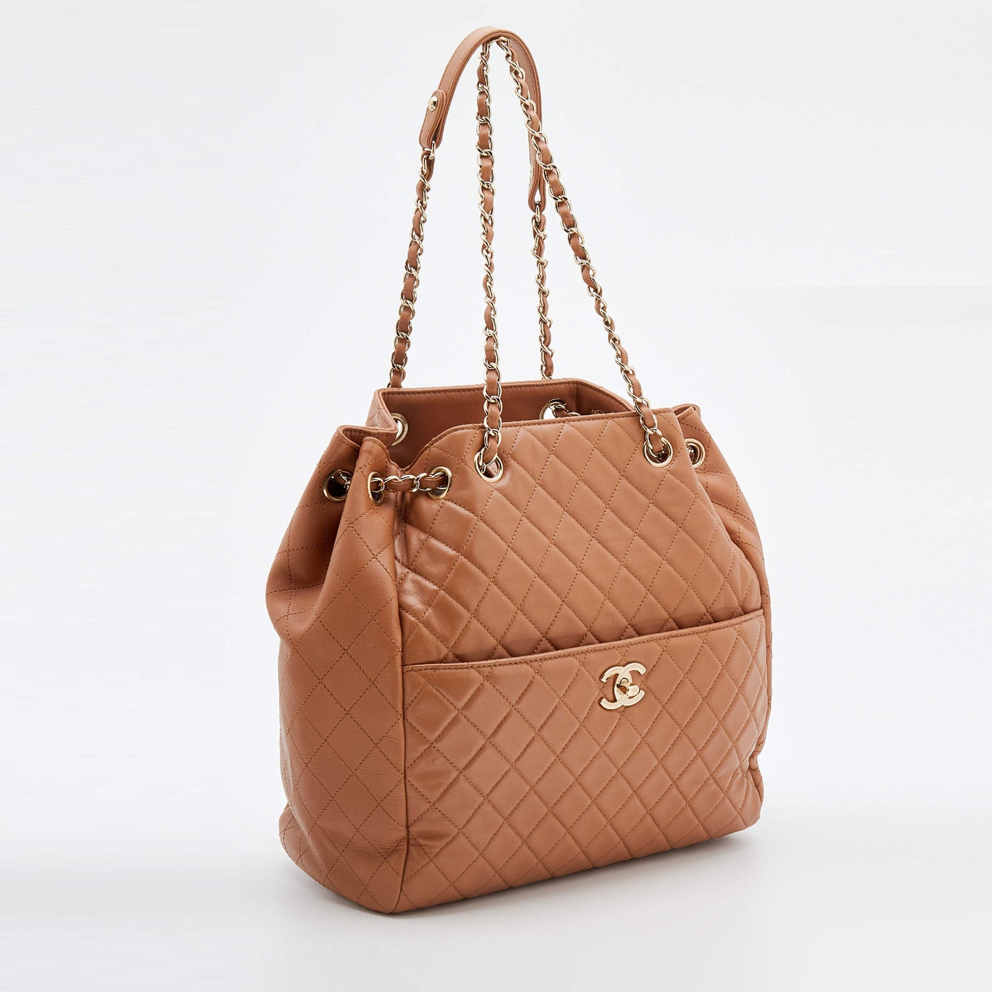 CHANEL QUILTED LAMBSKIN LEATHER CC LOCK DRAWSTRING BUCKET BAG