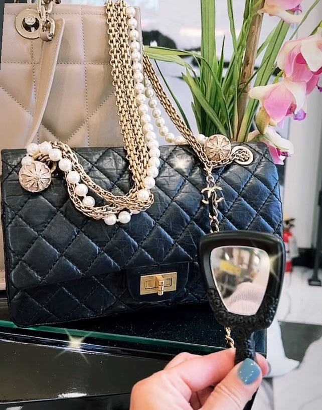 CHANEL QUILTED LEATHER CLASSIC 2.55 REISSUE DOUBLE FLAP PEARL CHAIN BAG