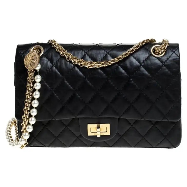 CHANEL QUILTED LEATHER CLASSIC 2.55 REISSUE DOUBLE FLAP PEARL CHAIN BAG