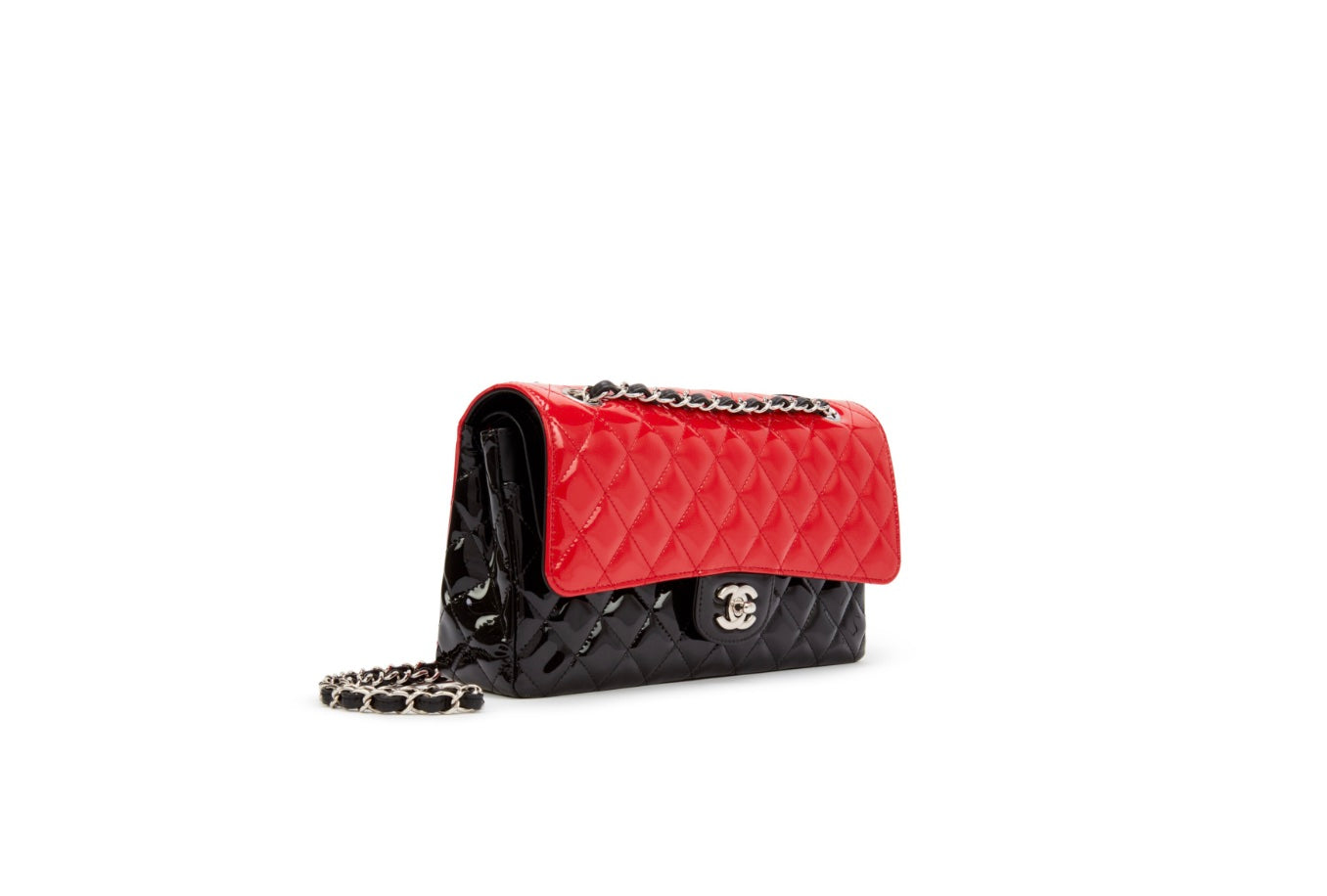 CHANEL QUILTED PATENT BI-COLOR MEDIUM CLASSIC DOUBLE FLAP BAG