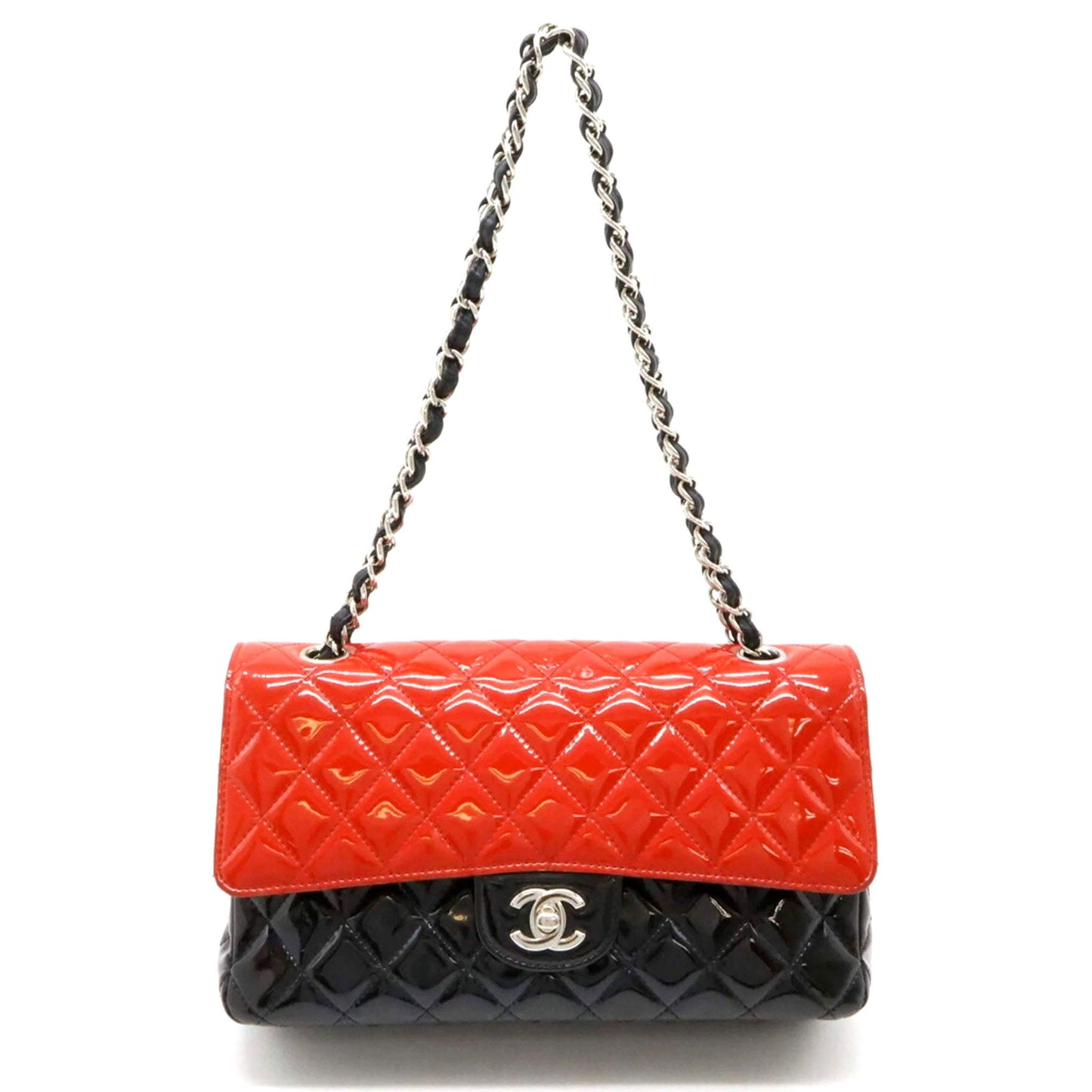 CHANEL QUILTED PATENT BI-COLOR MEDIUM CLASSIC DOUBLE FLAP BAG