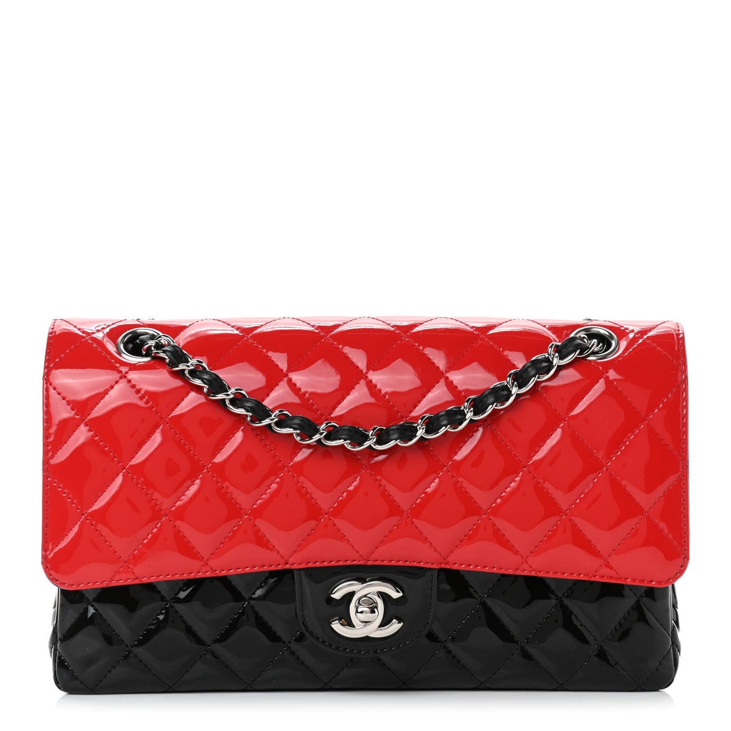 CHANEL QUILTED PATENT BI-COLOR MEDIUM CLASSIC DOUBLE FLAP BAG