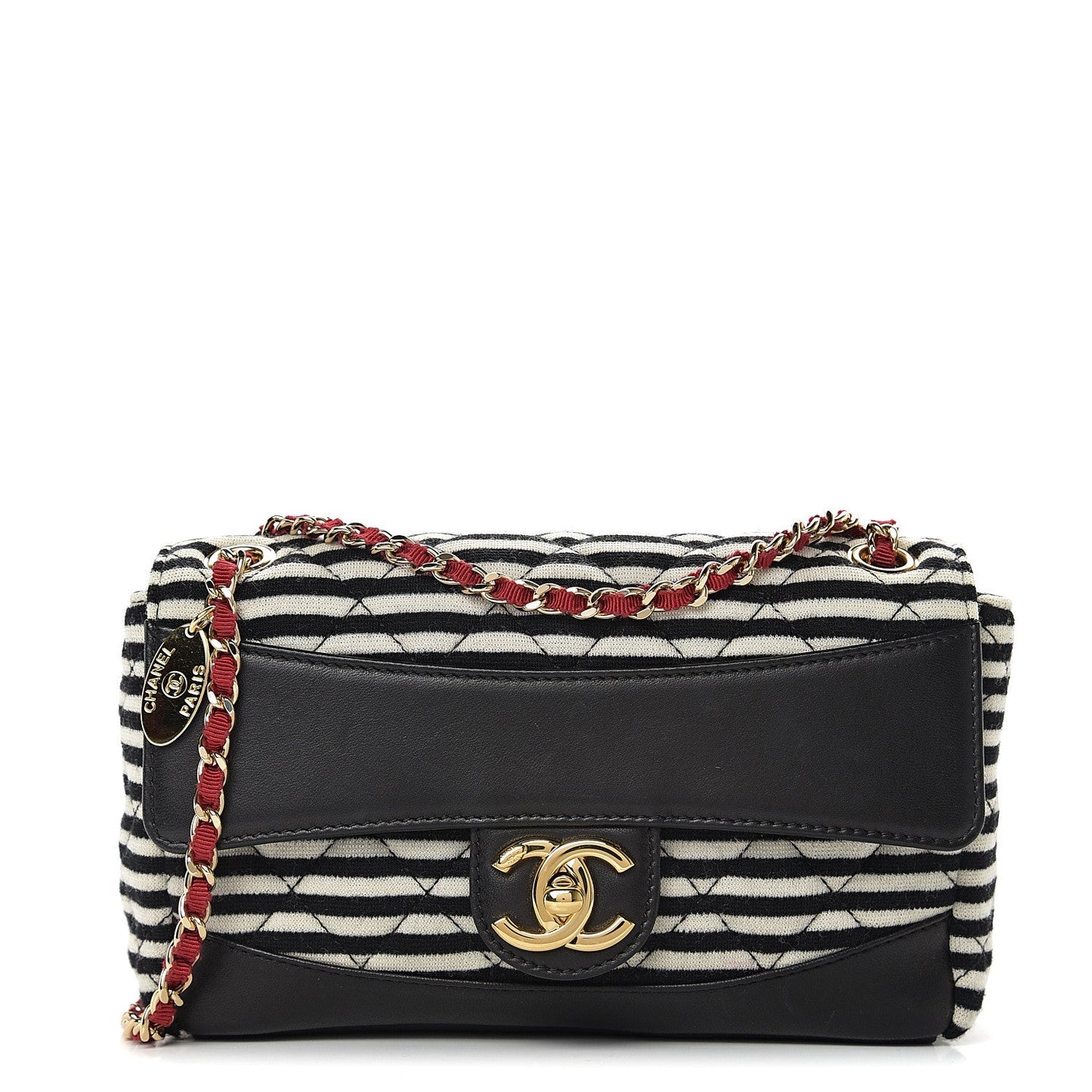 CHANEL STRIPED JERSEY LAMBSKIN COCO SAILOR SMALL BAG