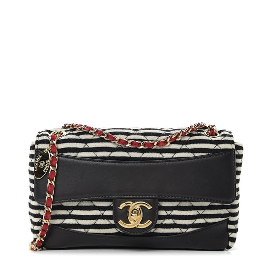 CHANEL STRIPED JERSEY LAMBSKIN COCO SAILOR SMALL BAG