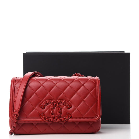 CHANEL SMALL LAMBSKIN QUILTED CC FILIGREE FLAP BAG