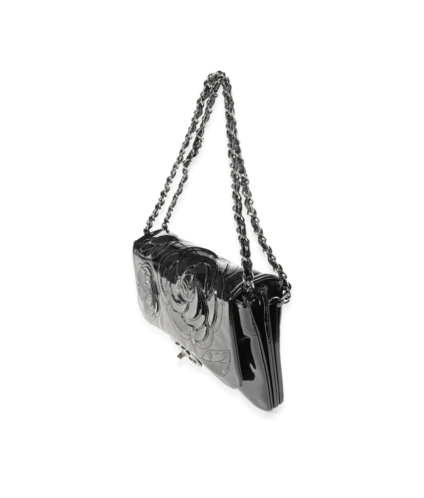 CHANEL PATENT LEATHER CAMELLIA FLOWER BAG