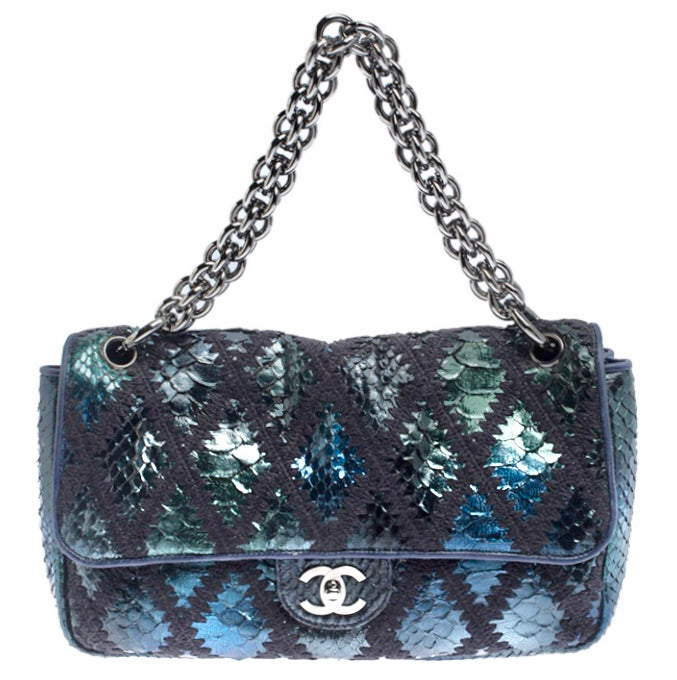 CHANEL PYTHON CROCHET JUMBO FLAP BAG-HS