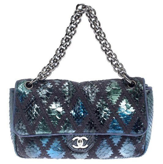 CHANEL PYTHON CROCHET JUMBO FLAP BAG-HS