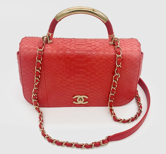 CHANEL RED PYTHON FLAP BAG