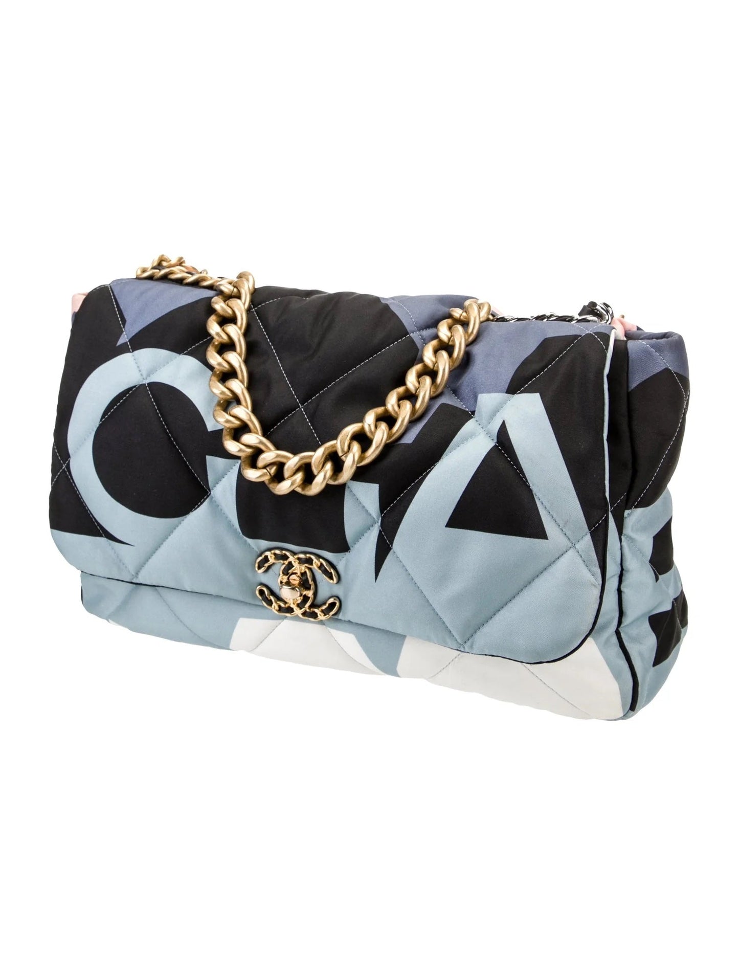 CHANEL CC QUILTED PRINTED SILK MAXI 19 FLAP BAG