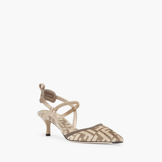 Colibrì Lite Medium-Heel Blue FF Chenille Slingbacks in Beige - Designer Pumps & Platform shoes for Women