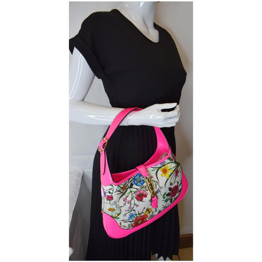 GUCCI Flora Jackie Medium Canvas Hobo Bag Pink 550152