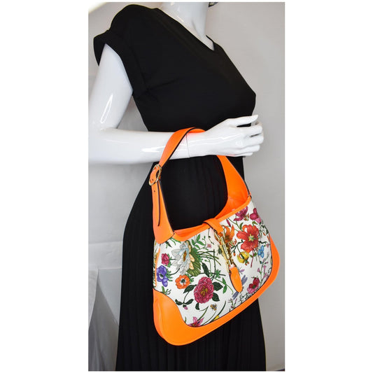 GUCCI Flora Jackie Medium Canvas Hobo Bag Orange 550152