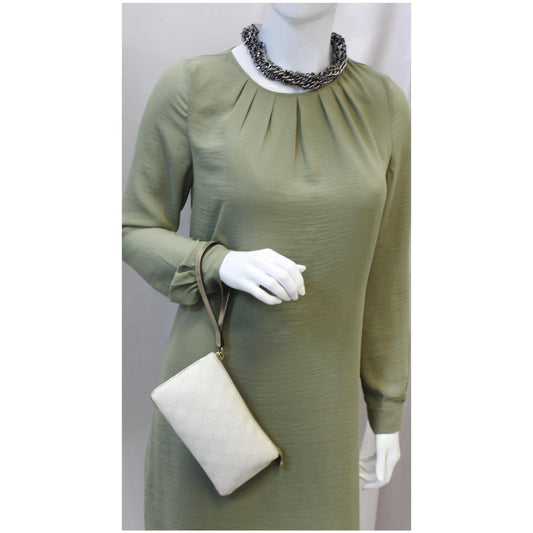 GUCCI GG Canvas Wristlet Pochette Clutch Bag White 190553