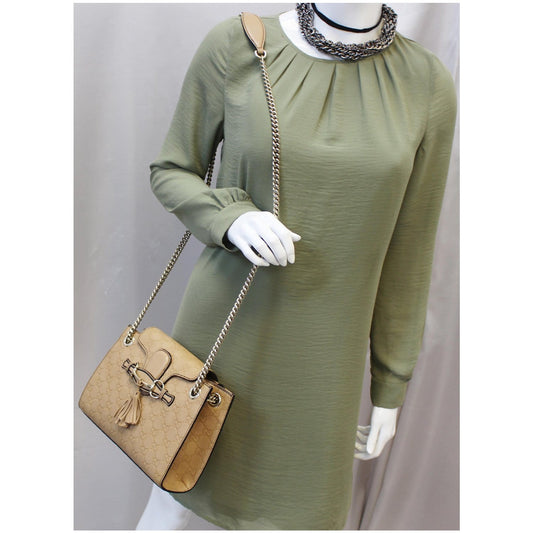 GUCCI Emily Guccissima Leather Chain Shoulder Bag Rose Beige 369621