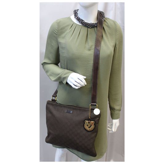 GUCCI GG Canvas Dark Brown Messenger Crossbody Bag