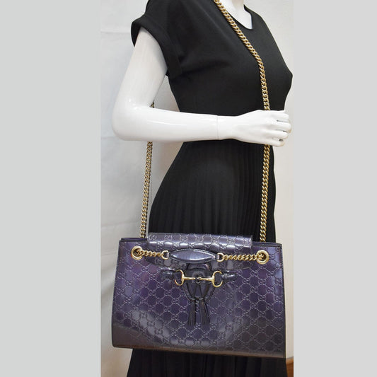 GUCCI Emily Large Guccissima Patent Leather Shoulder Bag Dark Violet 295403