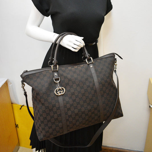 GUCCI GG Guccissima Canvas Leather Tote Brown 339550