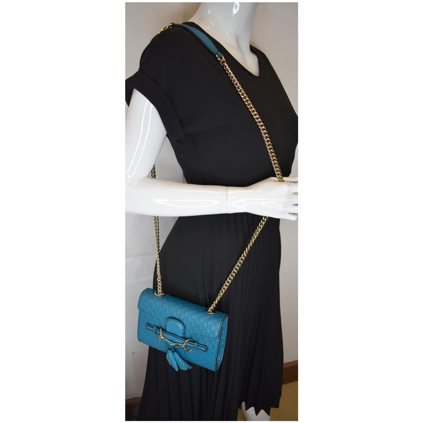 GUCCI Emily Mini Micro GG Guccissima Leather Shoulder Bag Teal