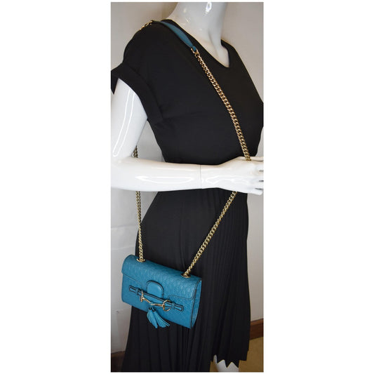 GUCCI Emily Mini Micro GG Guccissima Leather Shoulder Bag Teal
