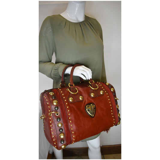 GUCCI GG Crystal Babouska Large Leather Indy Boston Bag 207296 Red