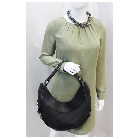 GUCCI GG Canvas Half Moon Hobo Bag Black