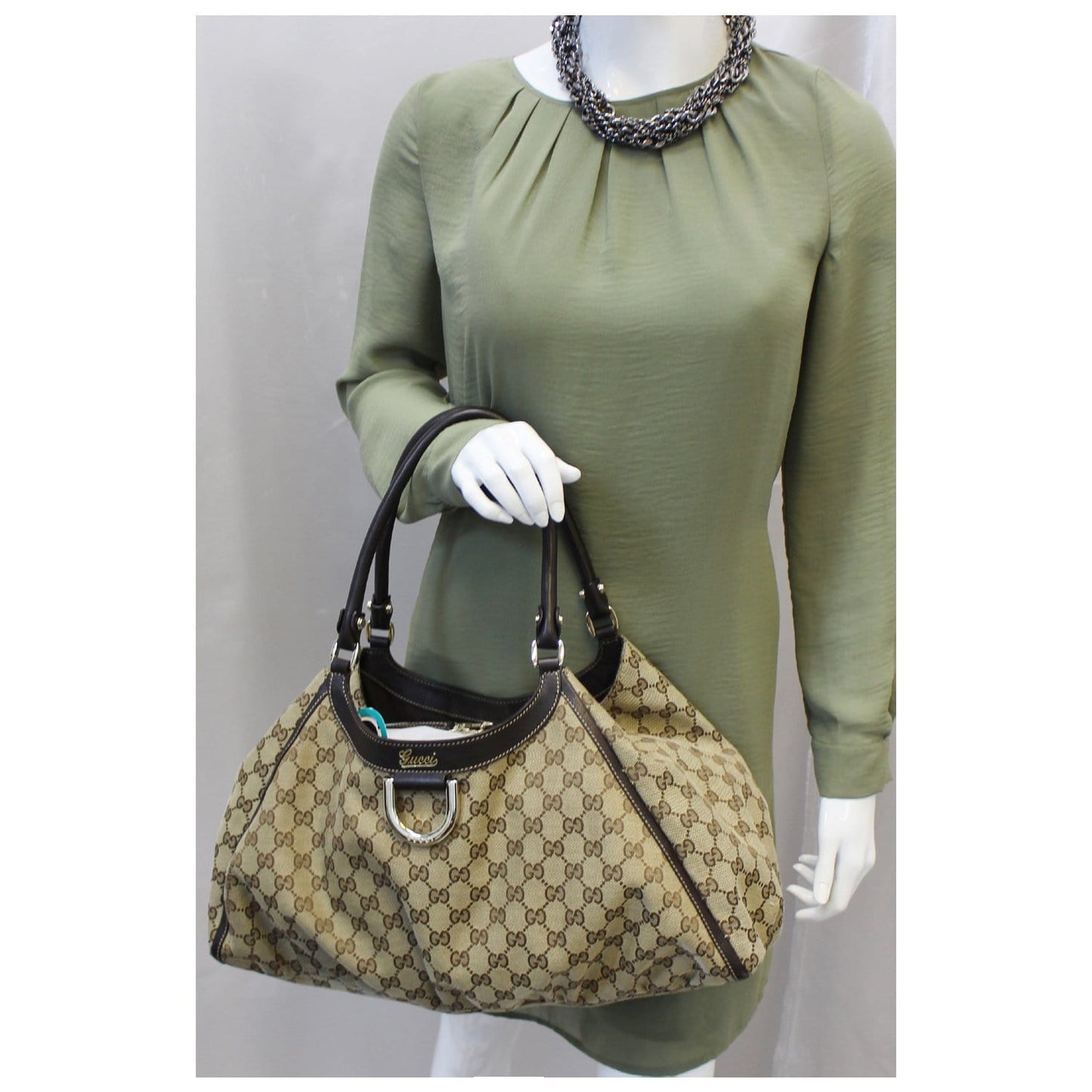 GUCCI GG Canvas D Ring Large Hobo Bag 189835