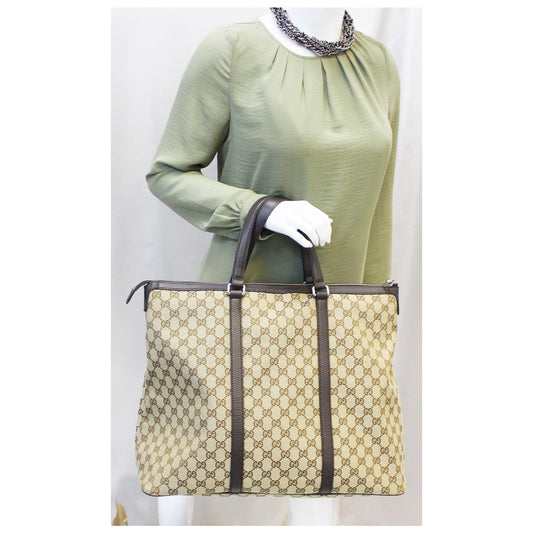 GUCCI GG Canvas Tote Travel Bag Beige