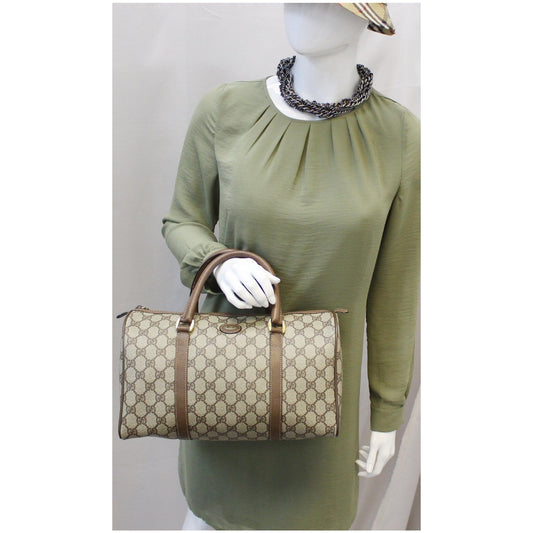 GUCCI GG Canvas Boston Satchel Bag Brown