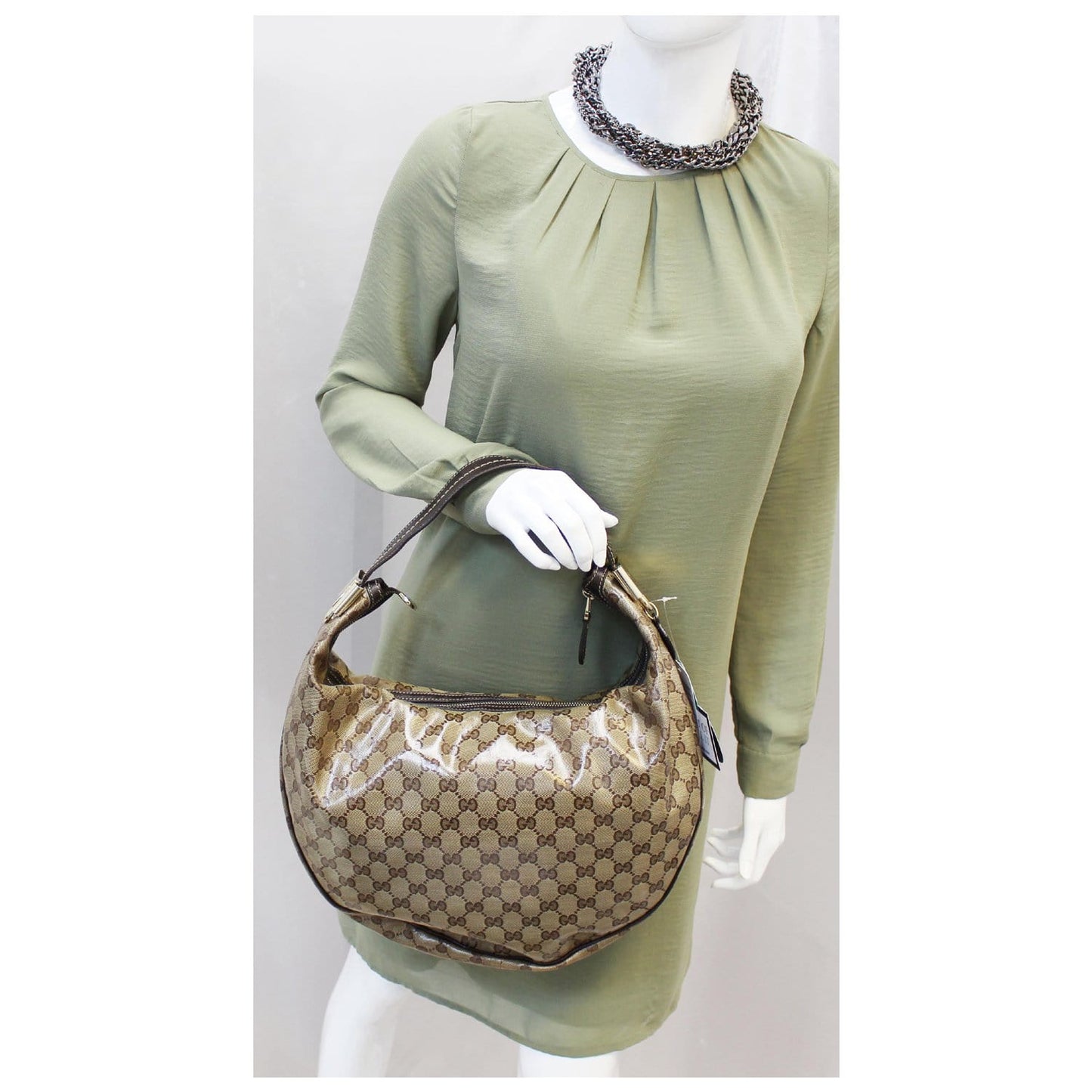 GUCCI GG Crystal Duchessa Hobo Bag Beige