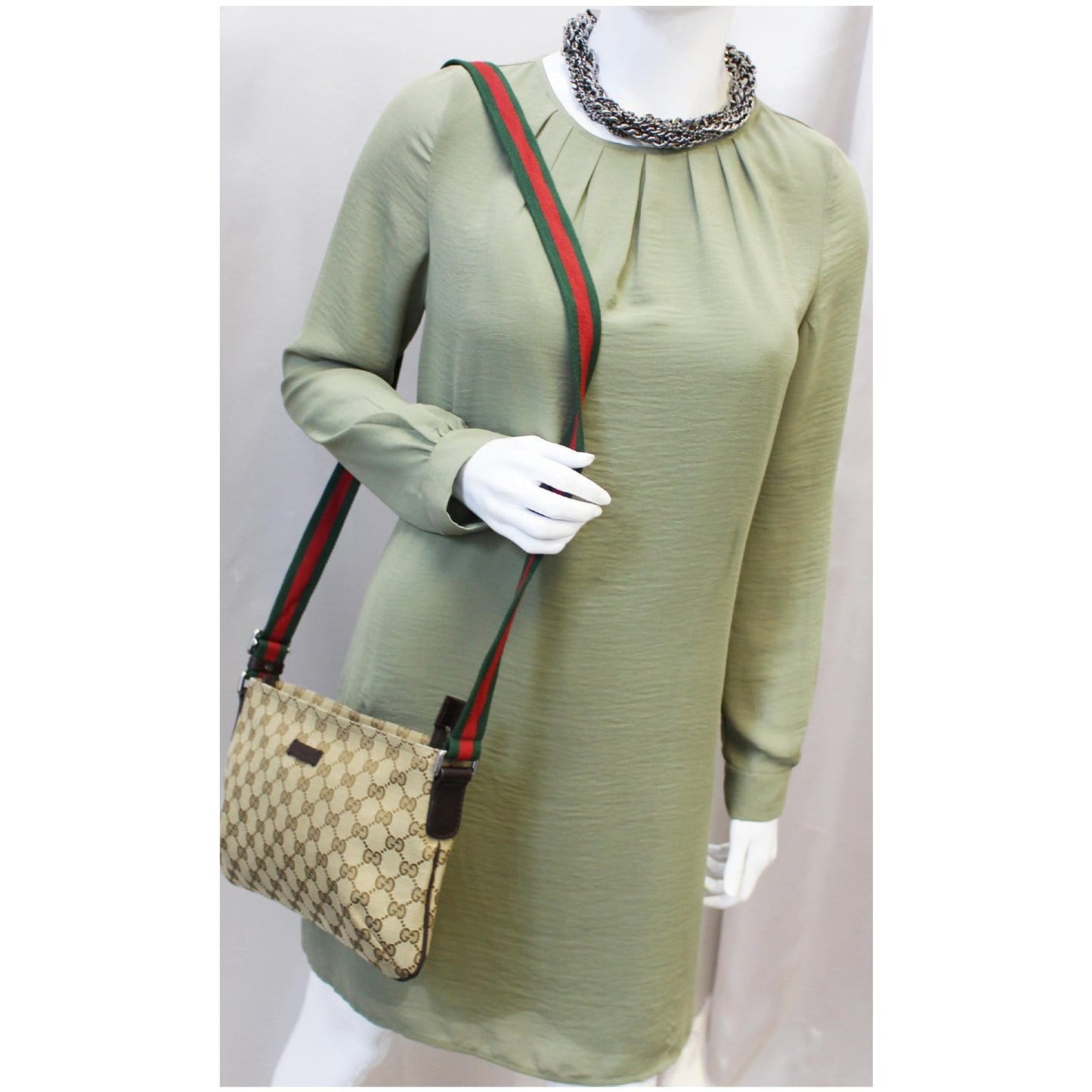 GUCCI GG Canvas Web Shoulder Crossbody Bag Beige 189749