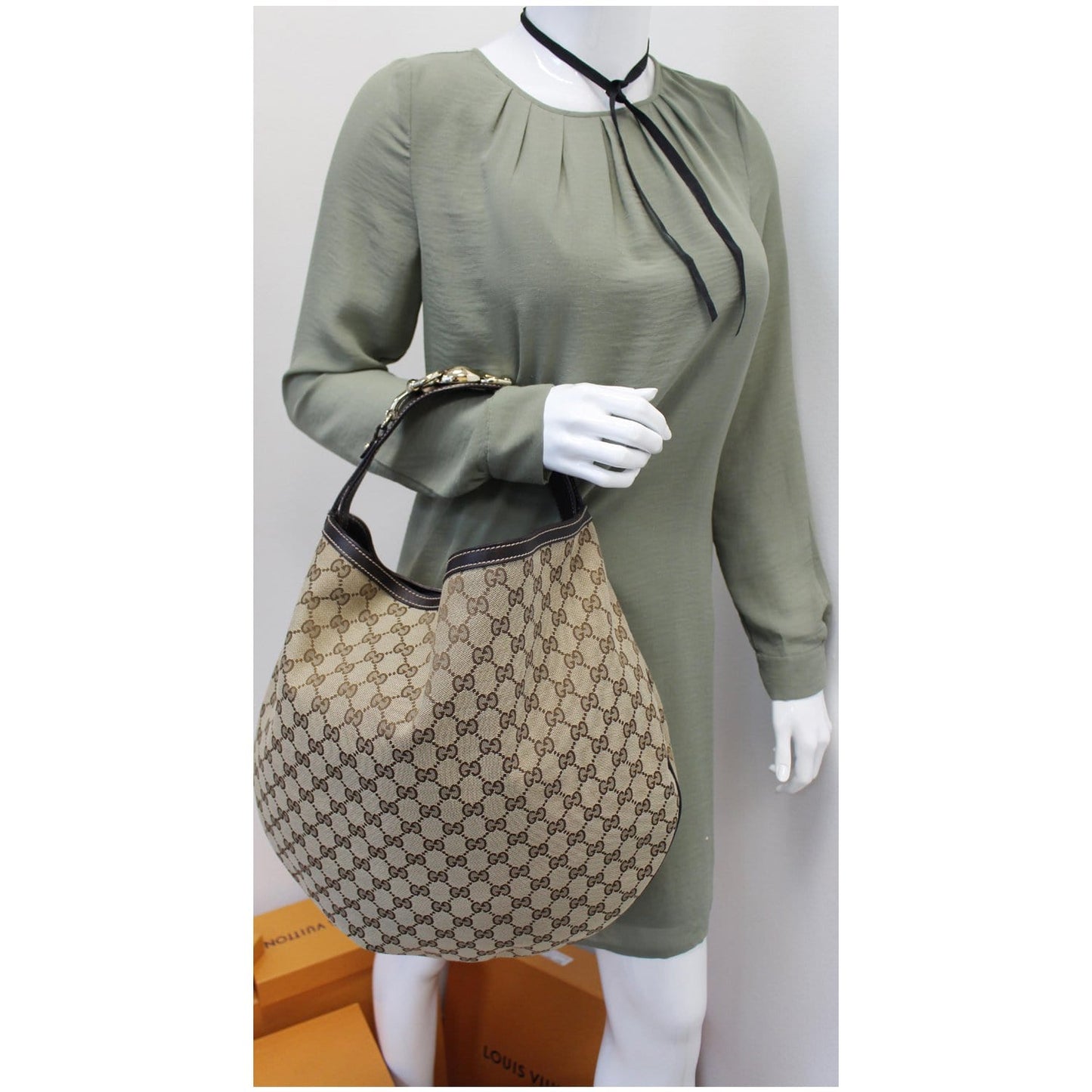 GUCCI GG Canvas Horsebit Catena Hobo Bag Beige 170014