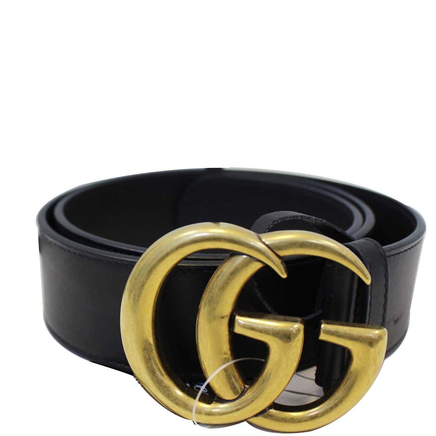 GUCCI Double G Buckle Black Leather Belt Size 39 Black