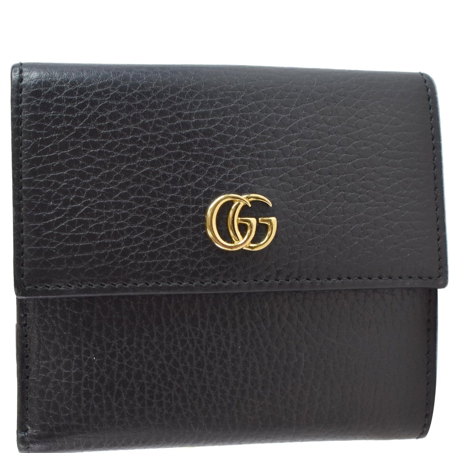 GUCCI GG Leather French Flap Wallet Black 456122