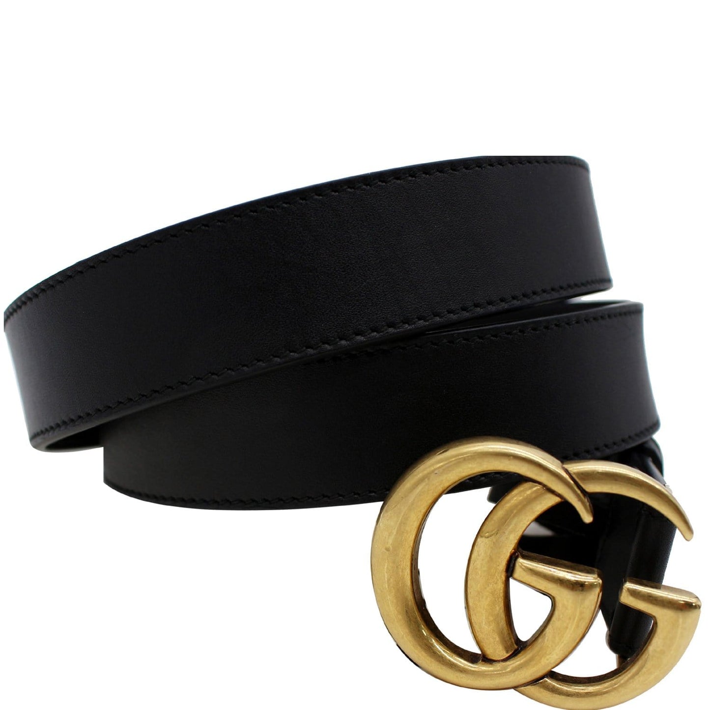 GUCCI Double G Buckle Leather Belt Black 414516 Size 100.40