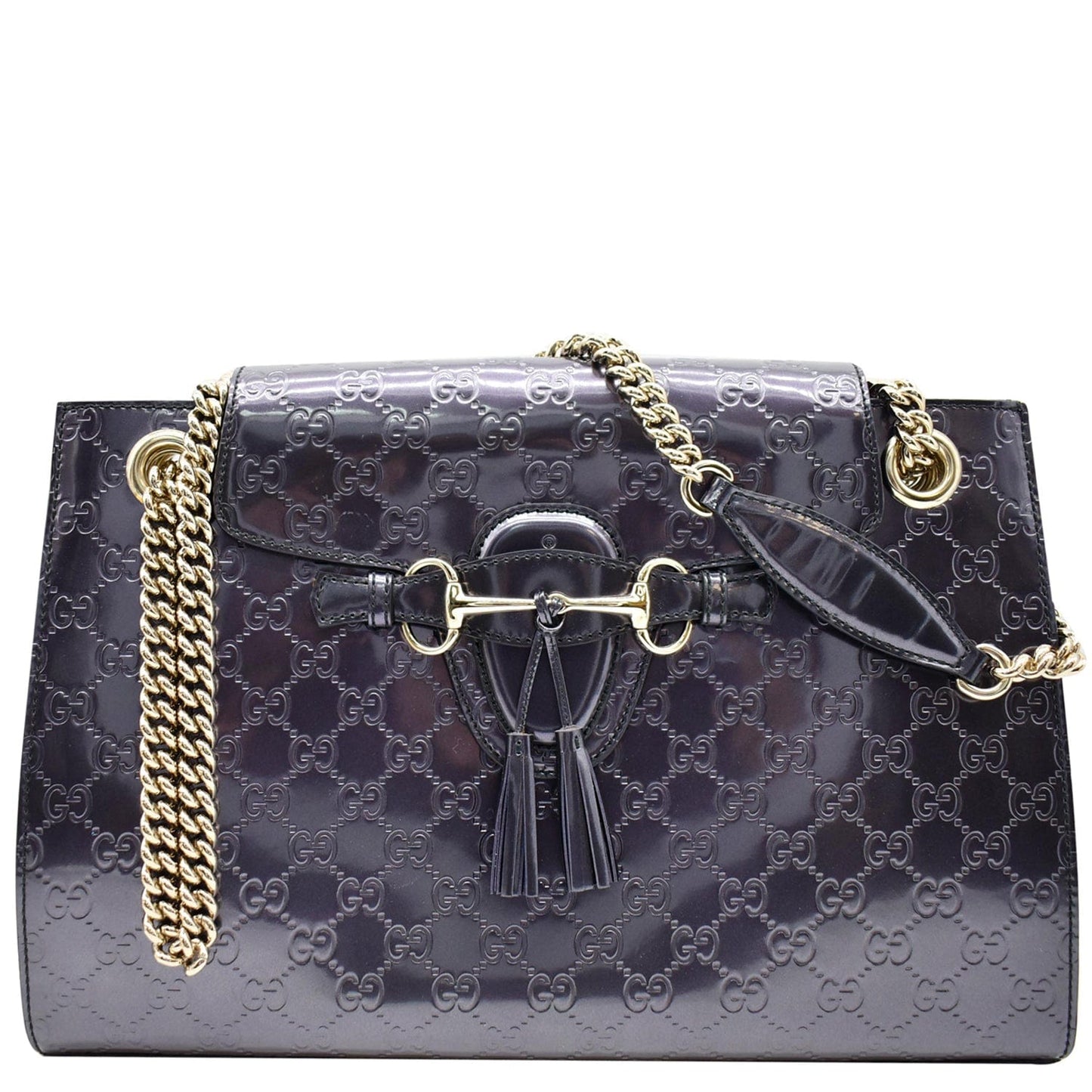 GUCCI Emily Large Guccissima Patent Leather Shoulder Bag Dark Violet 295403