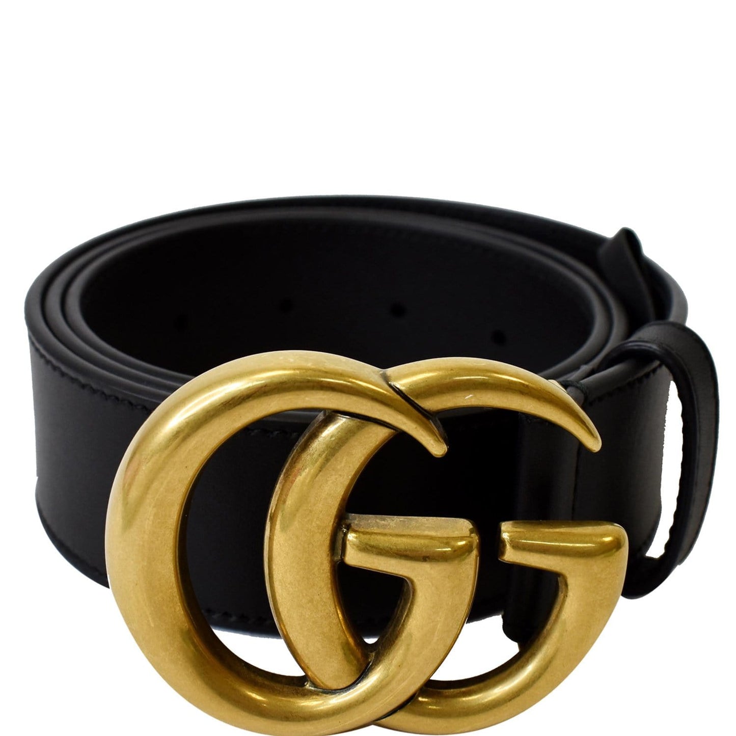 GUCCI Double G Buckle Leather Belt Size 34 Black