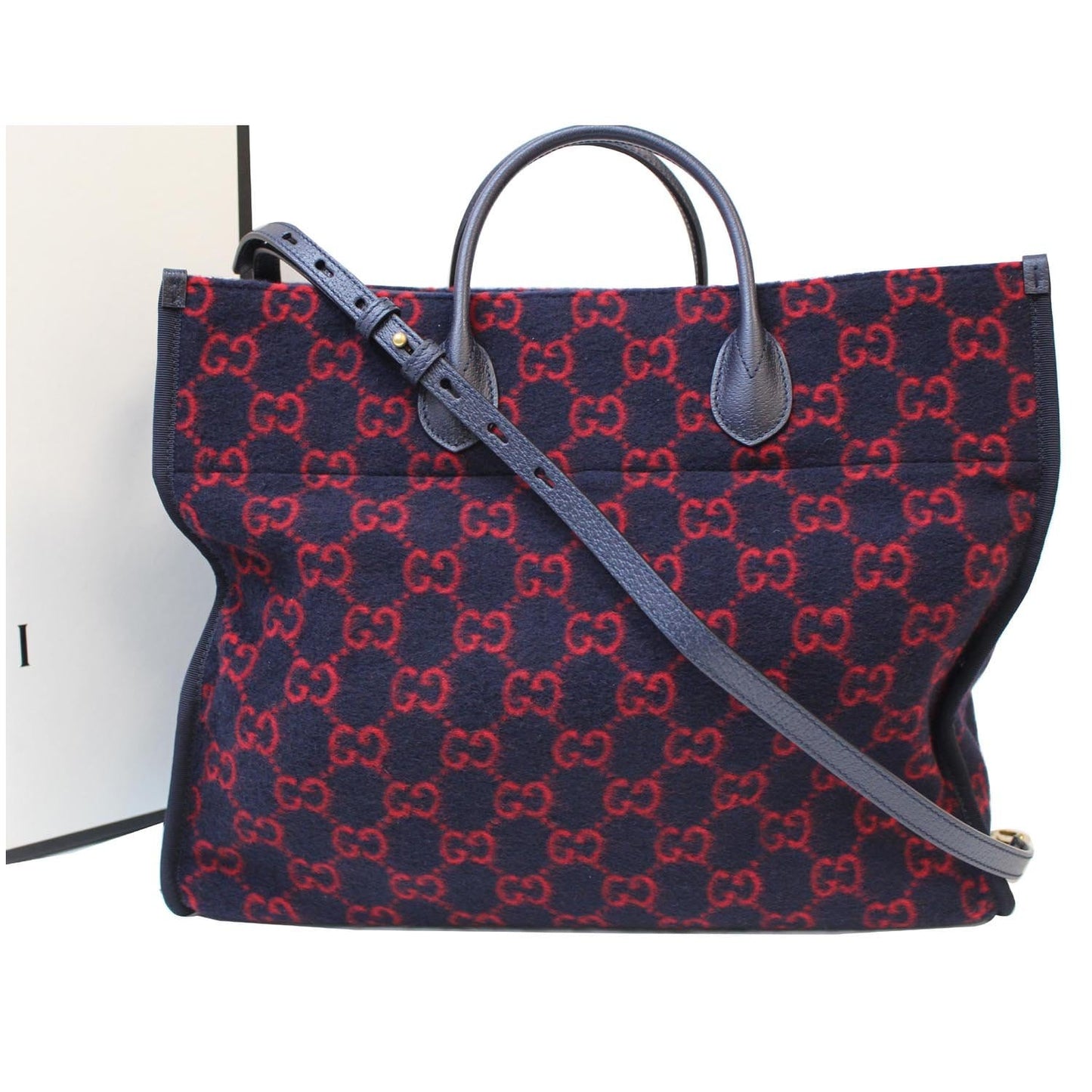 GUCCI GG Wool Tote Shoulder Bag Blue/Red 598169