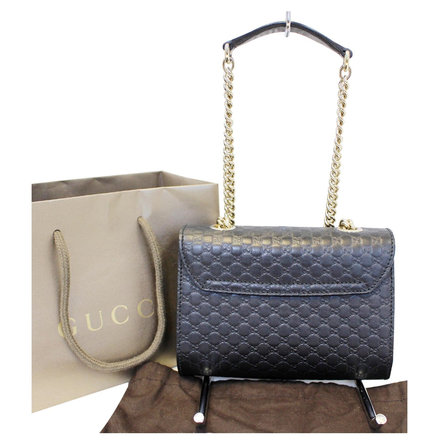 GUCCI Emily Mini Micro GG Guccissima Leather Shoulder Bag Black