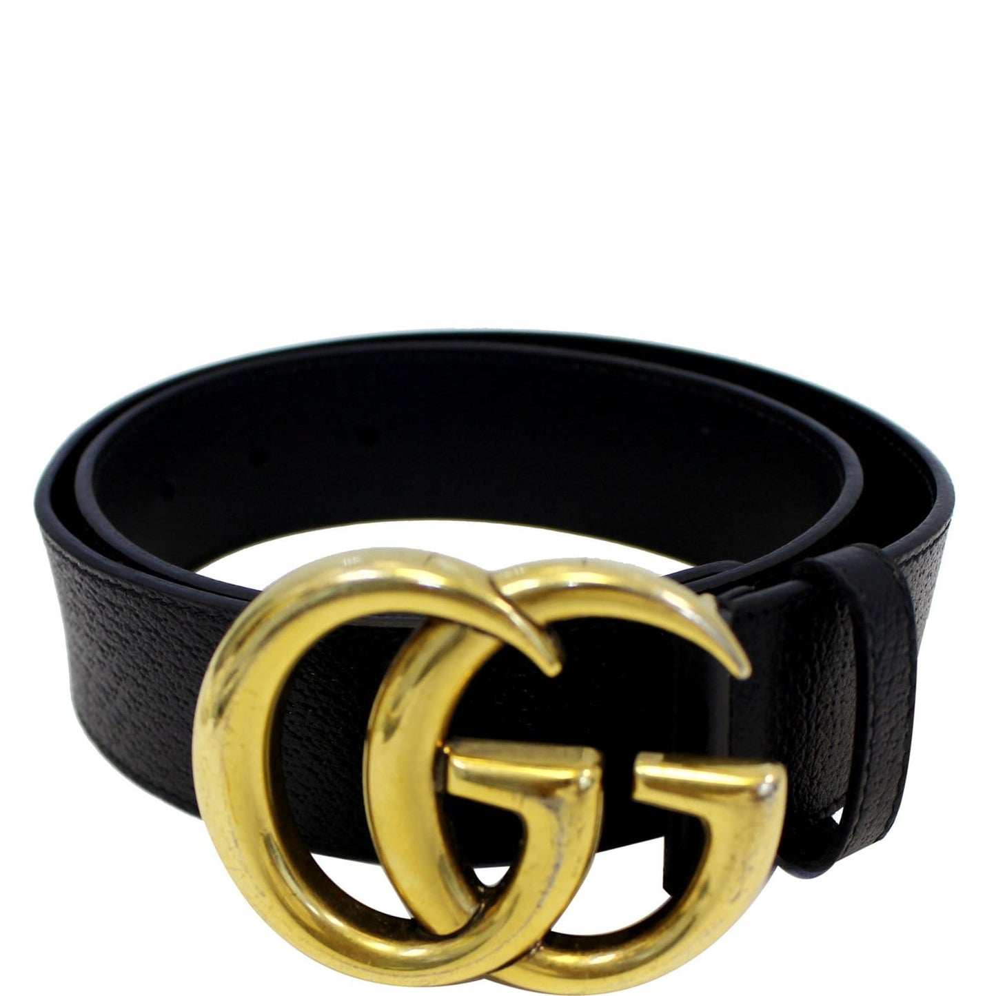 GUCCI Double G Buckle Leather Belt Black Size 37