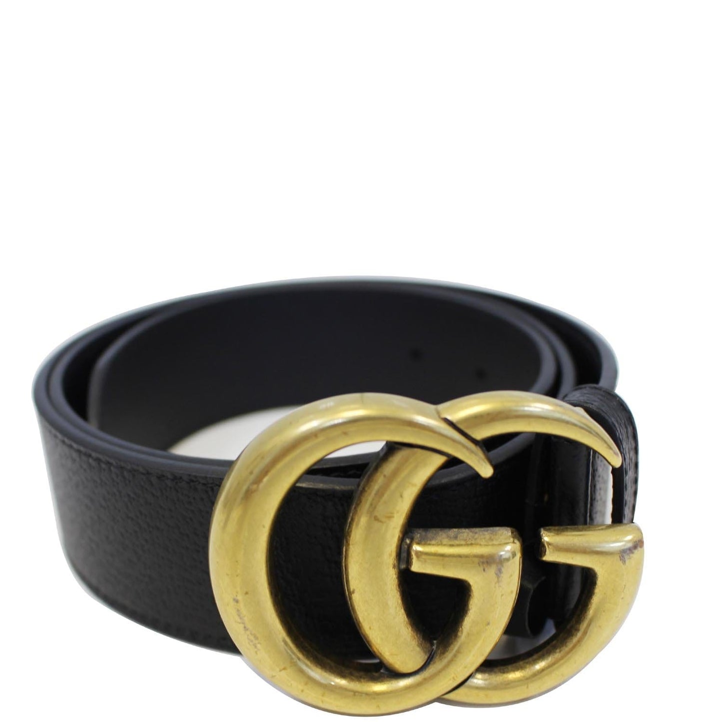GUCCI Double G Buckle Leather Belt Black Size 41