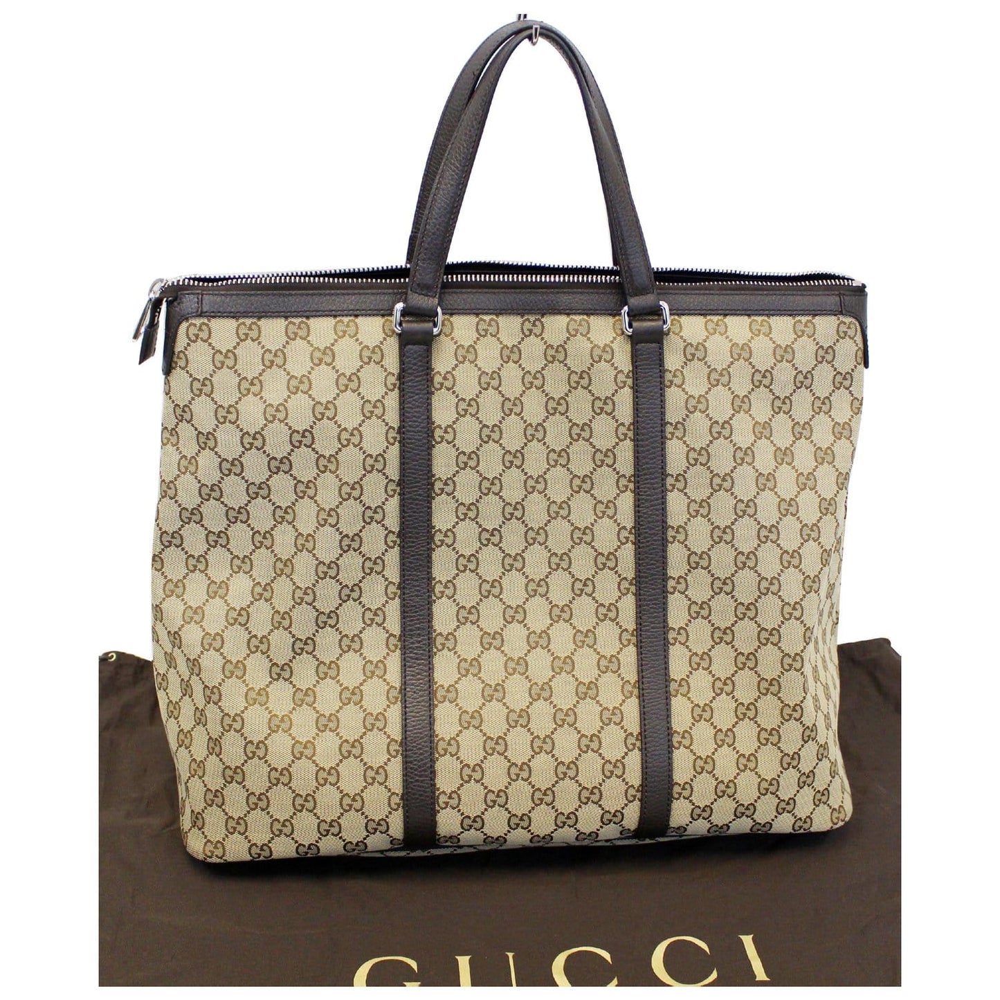 GUCCI GG Canvas Tote Travel Bag Beige