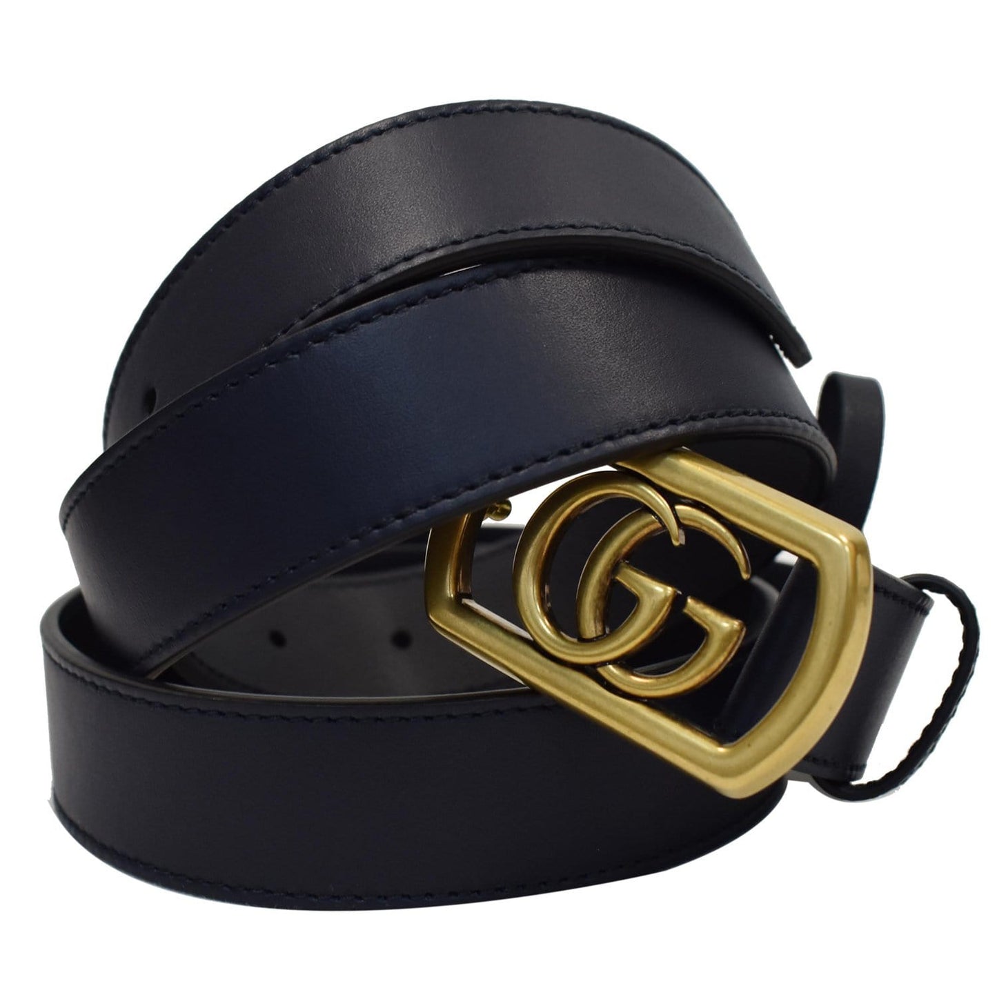 GUCCI Framed Double G Buckle Leather Belt Navy Blue 575587